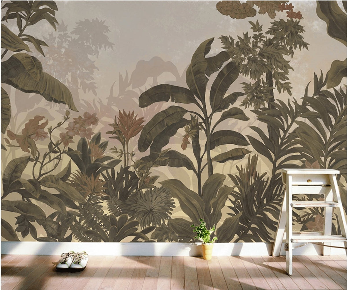 Retro Sepia Jungle Panoramic Wallpaper