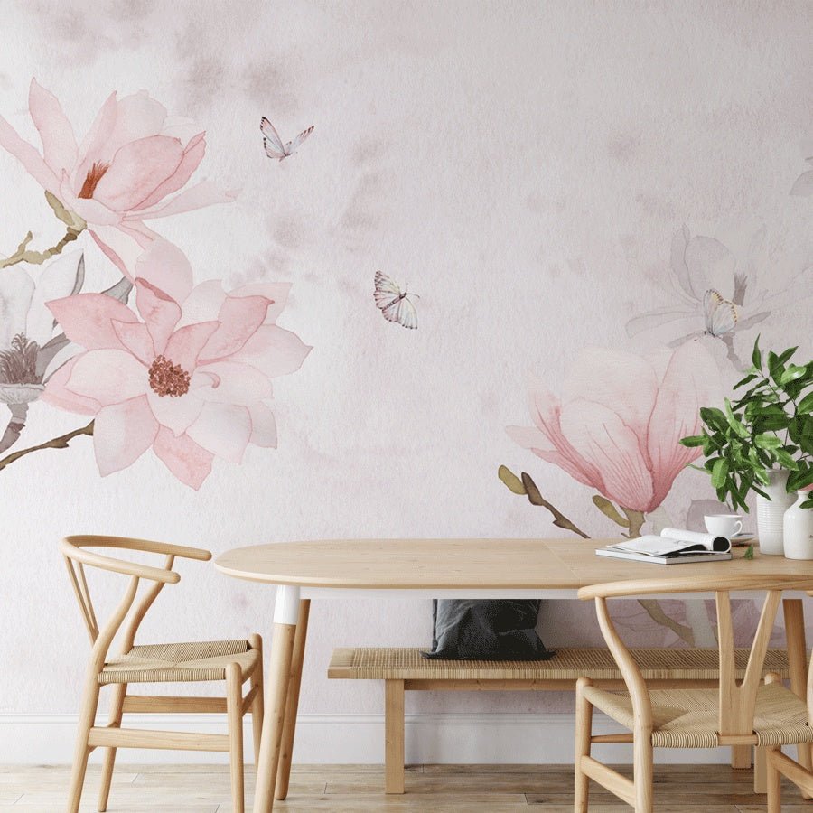 Papier peint aquarelle magnolia rose - Muralconceptpapier_peint_sur_mesure