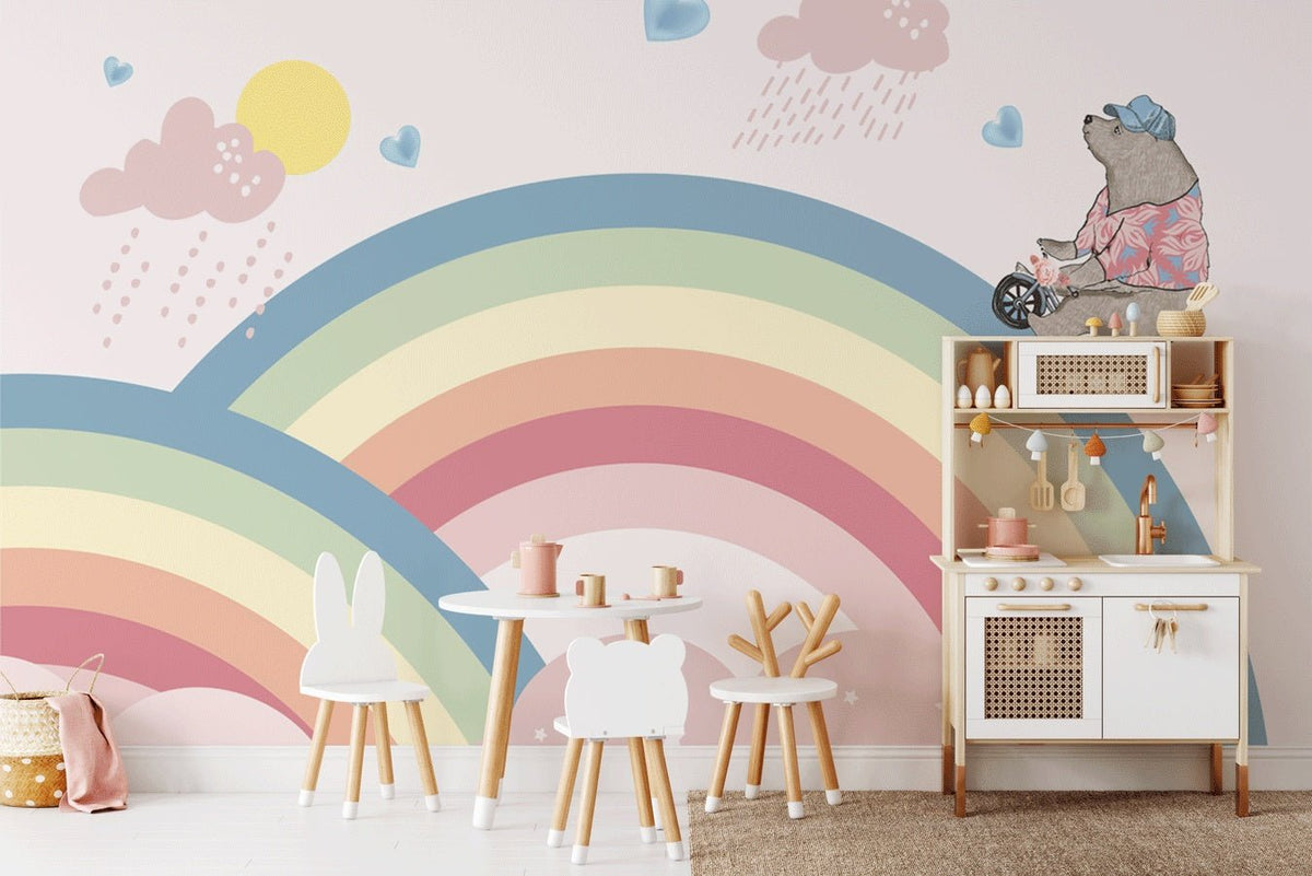 French children's rainbow wallpaper