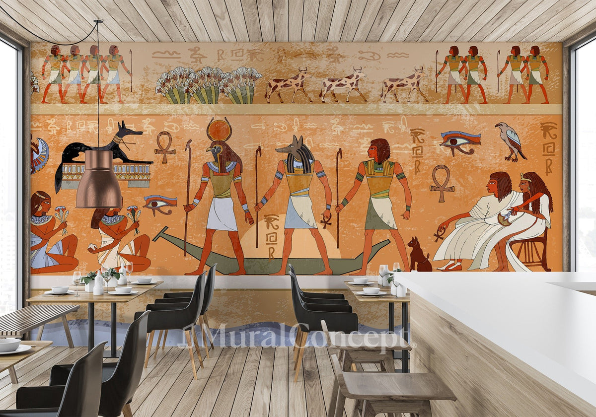 Egyptian painting bistro wallpaper