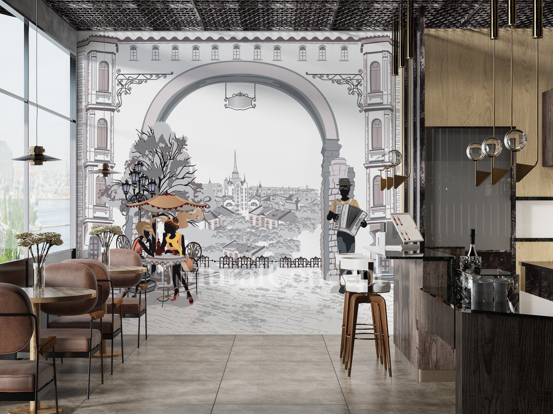 Papier peint bistrot sur un air parisien - panoramique français