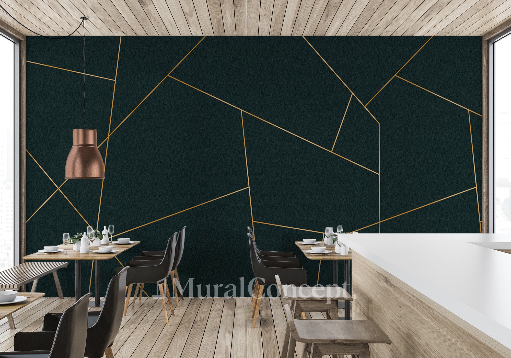Papier peint bistrot zig zag vert - décor mural français
