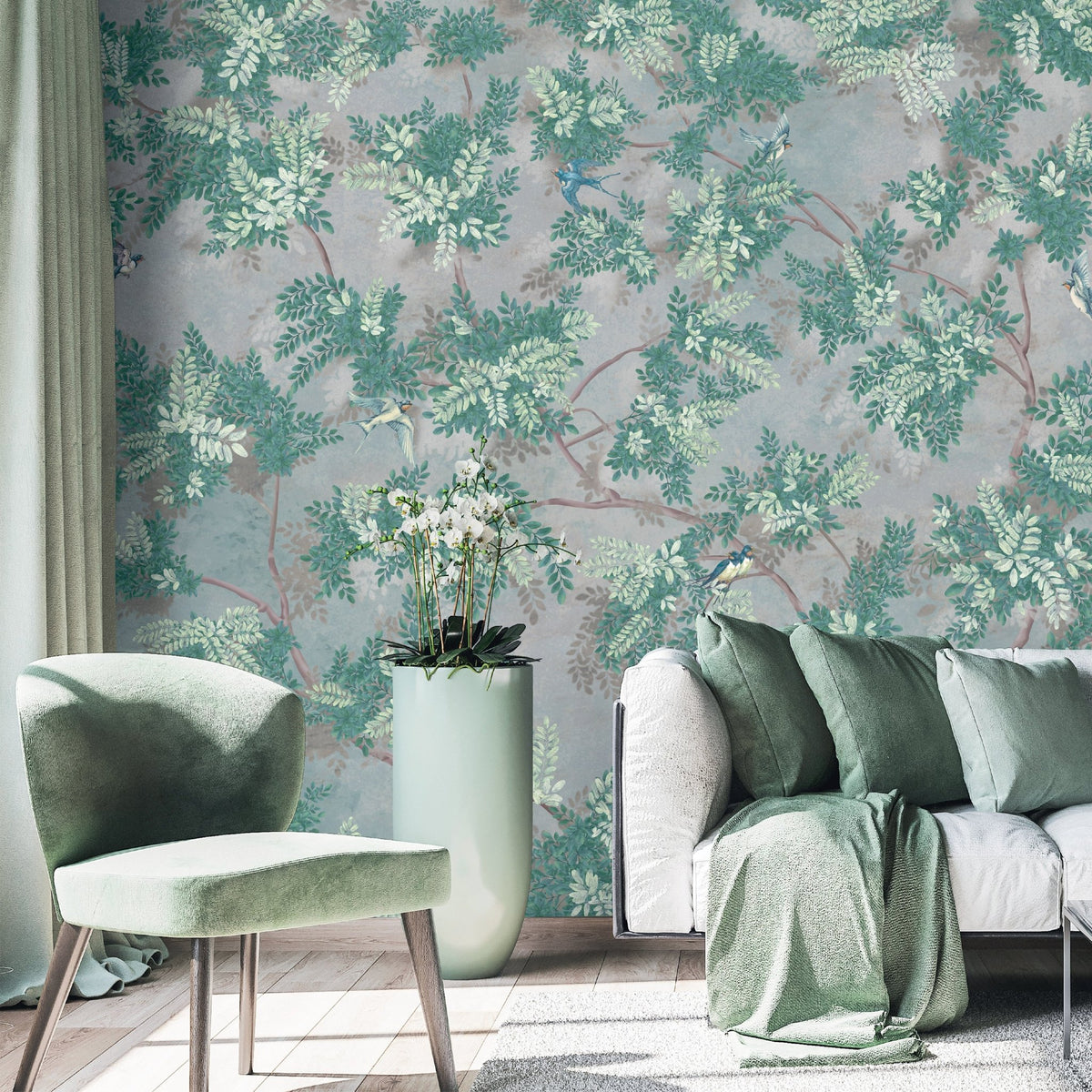 Branches and foliage wallpaper