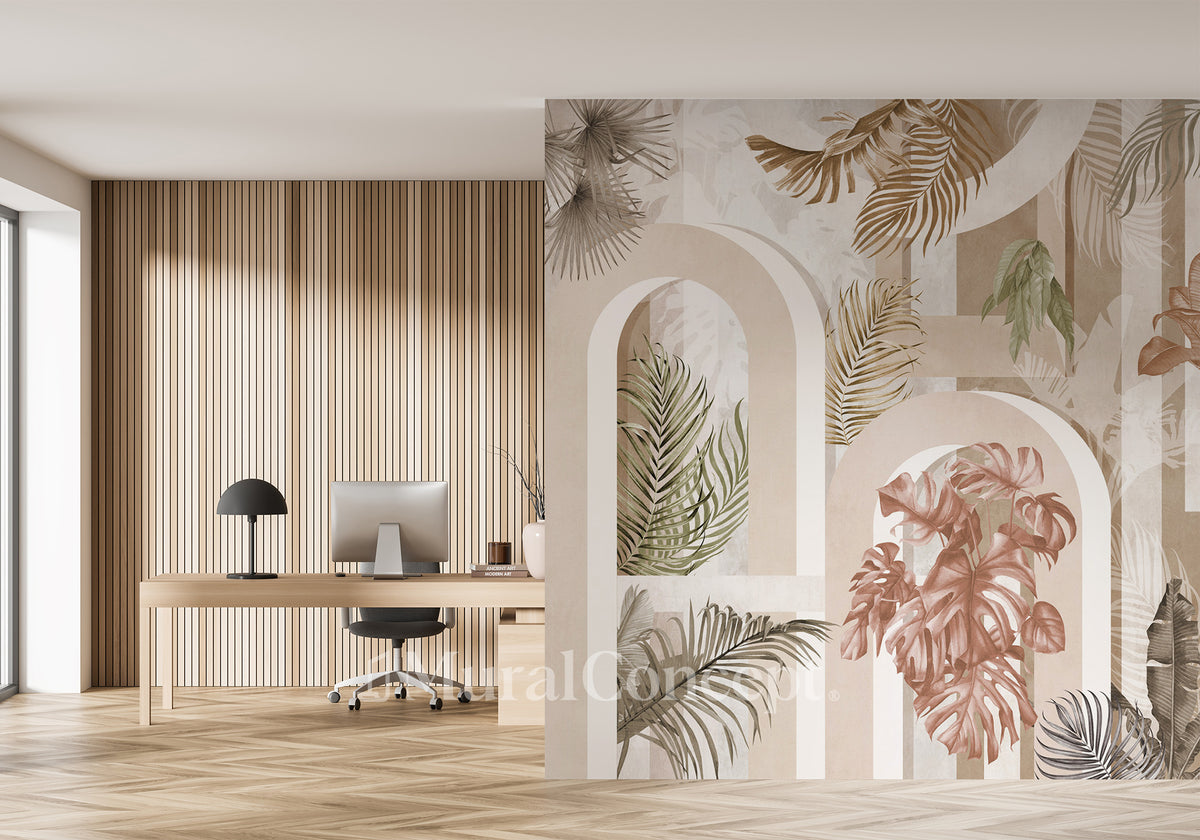 Trendy sepia arch office wallpaper