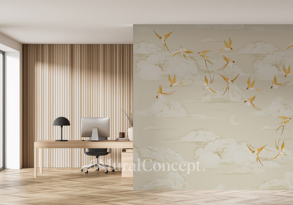 Golden bird flight office wallpaper