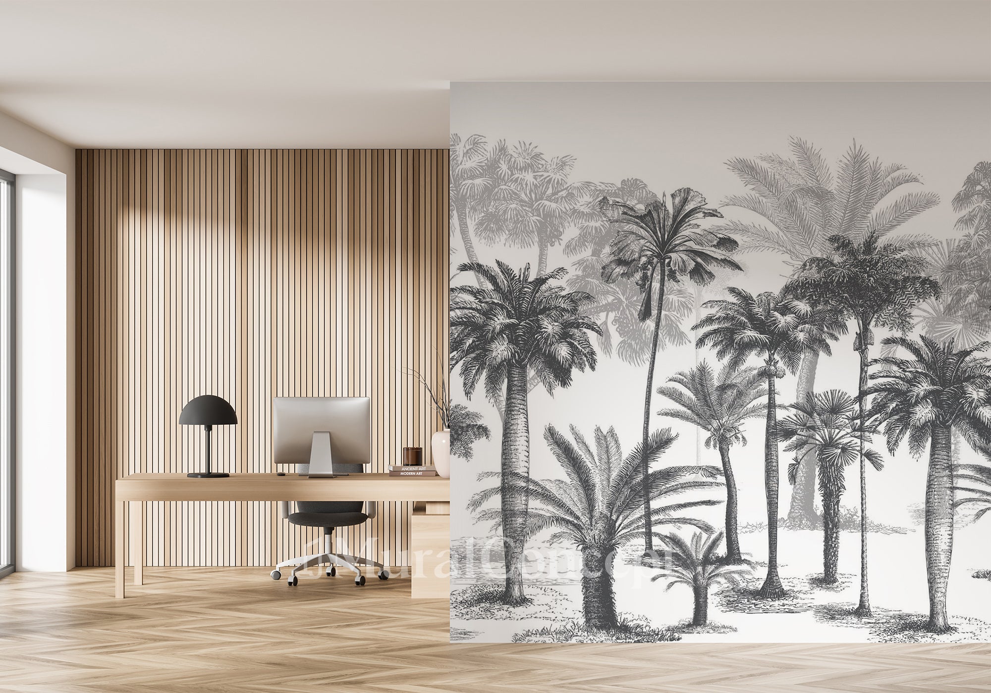 Papier peint bureau Jungle Black & White - décor mural français