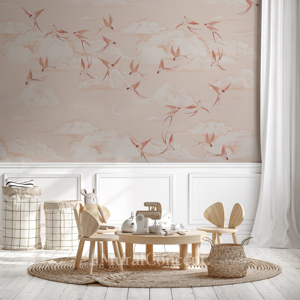 Poetic terracotta children's bedroom wallpaper 