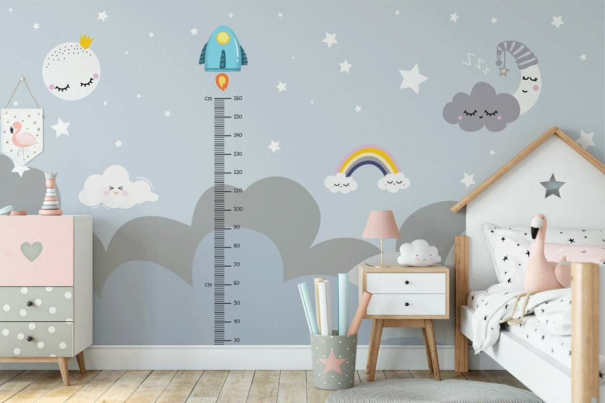 Cloud height chart children's bedroom wallpaper