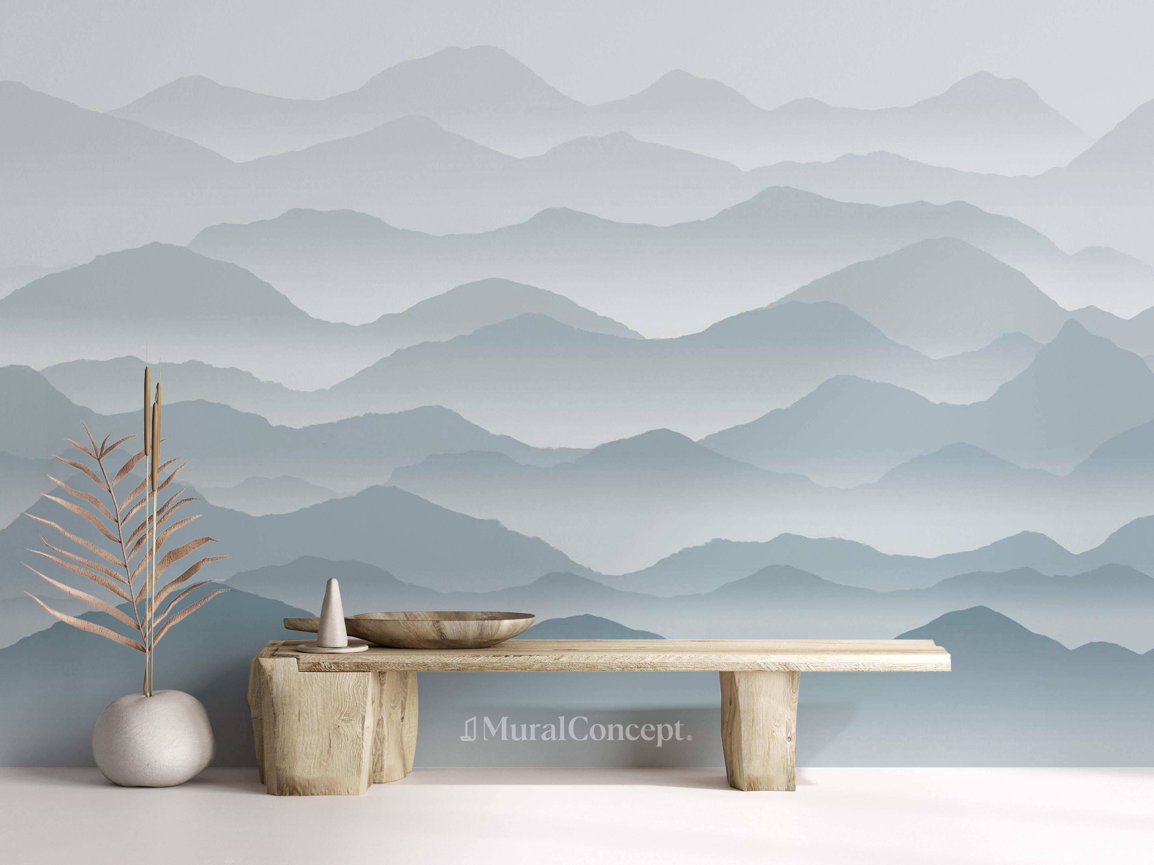 Papier peint panoramique cimes mist - panoramique français