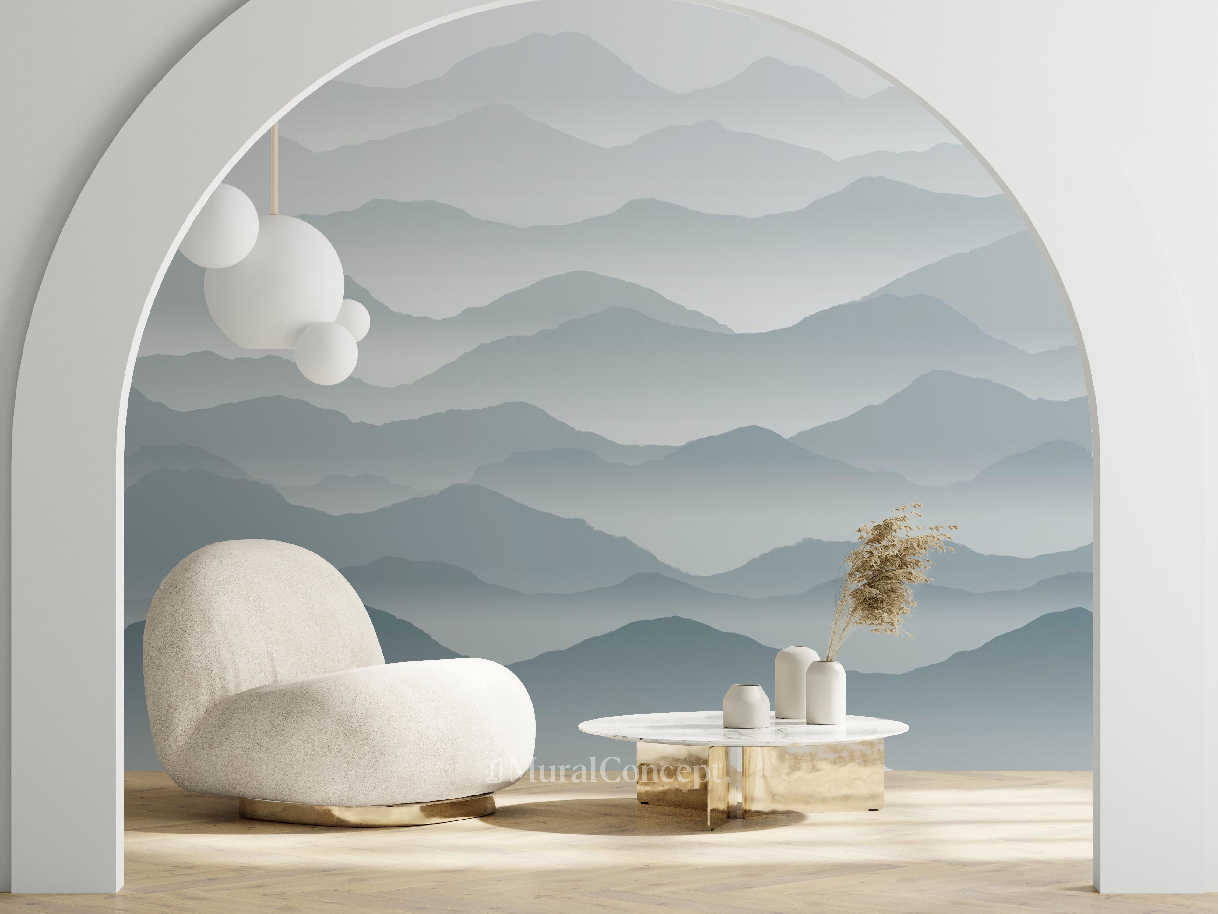 Papier peint panoramique cimes mist - panoramique français