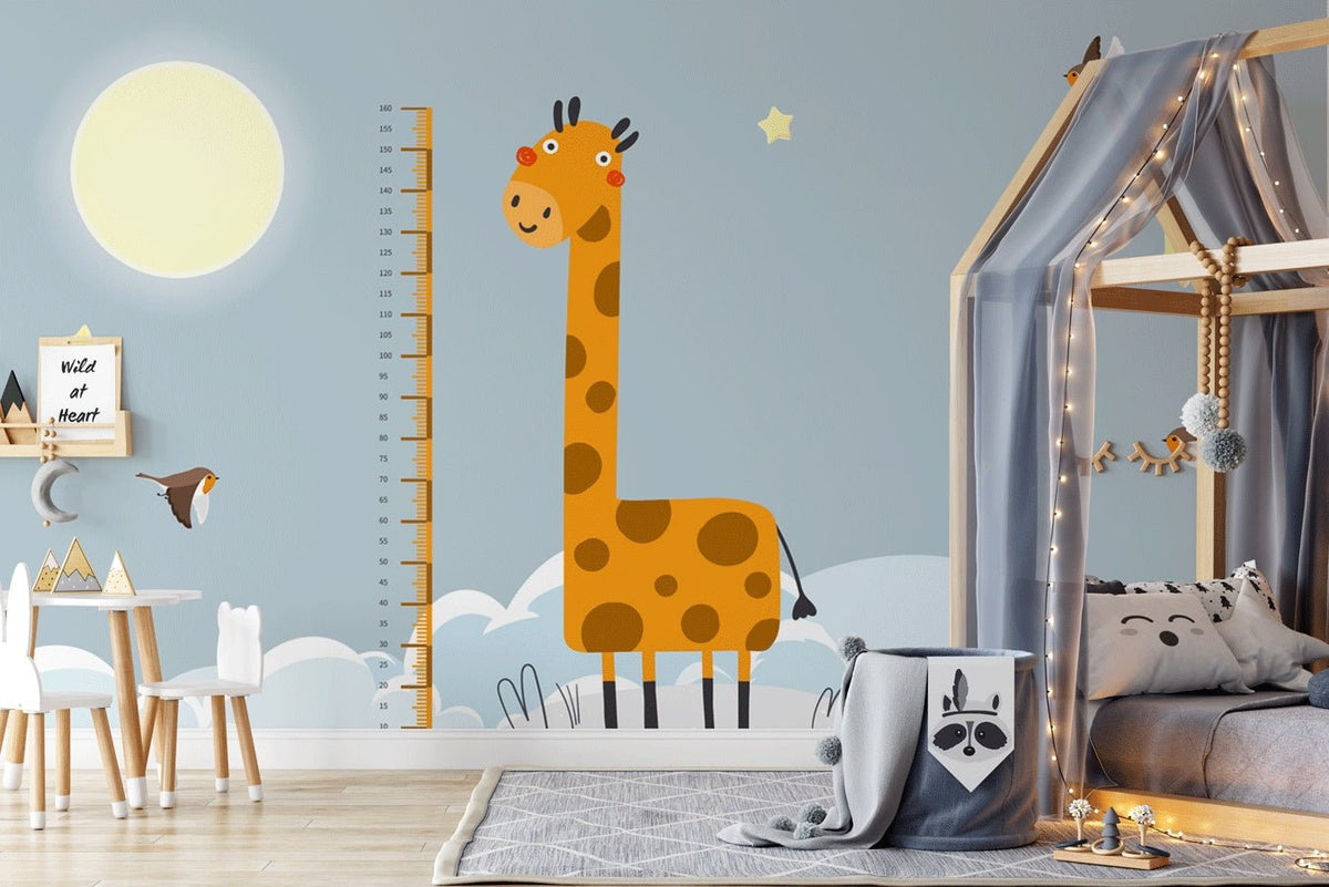 Children's wallpaper with soft patterns and height chart