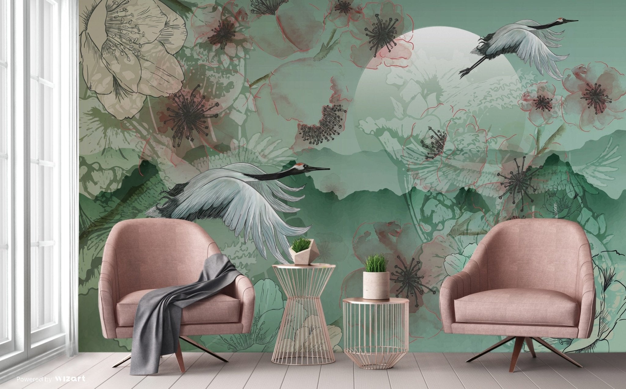 Papier peint grues japonaises, mural concept, tendance