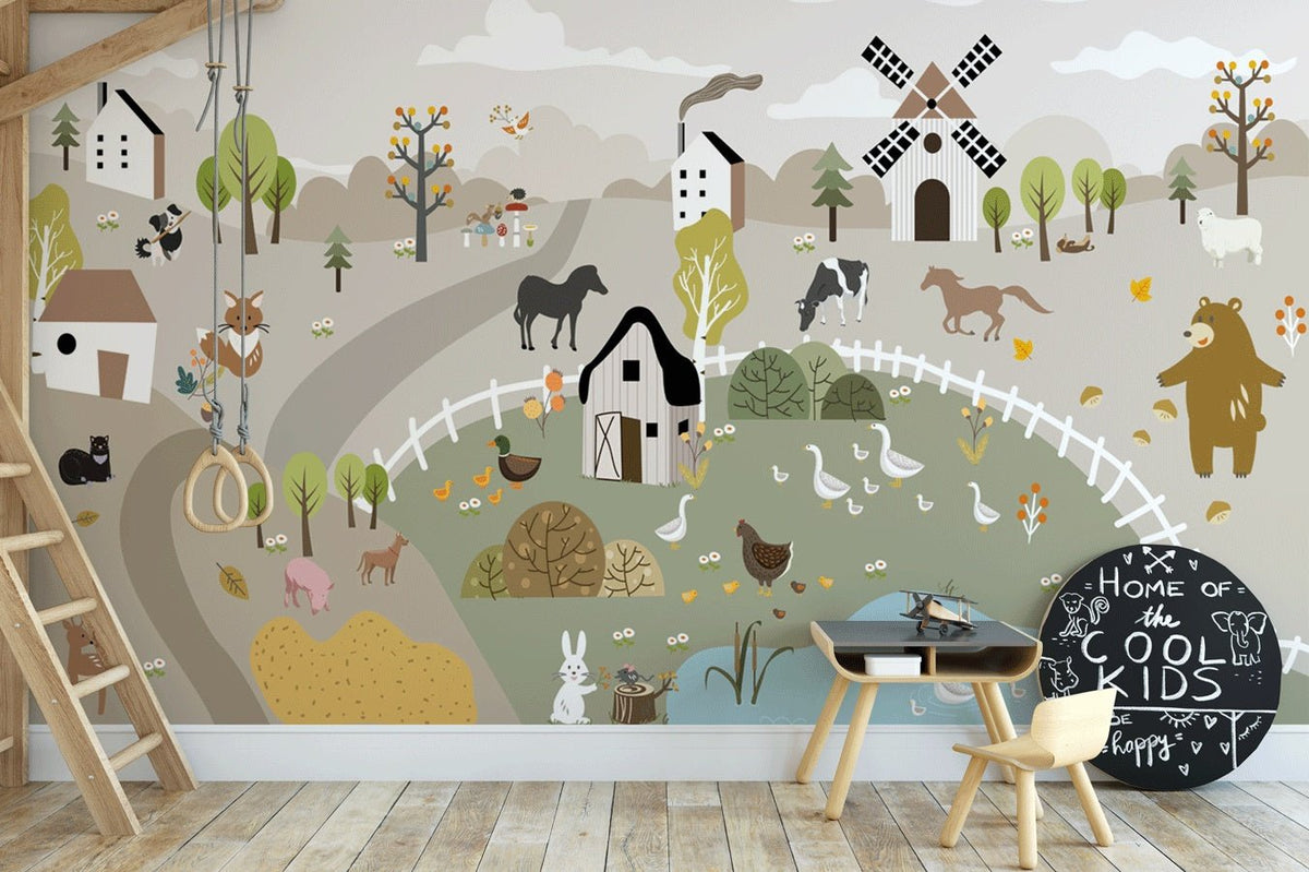 Farm animals children's wallpaper