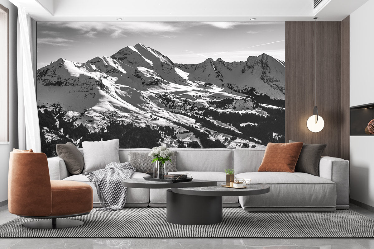 Papier peint montagne noir et blanc les Aravis - papier peint sur mesure francais - muralconcept