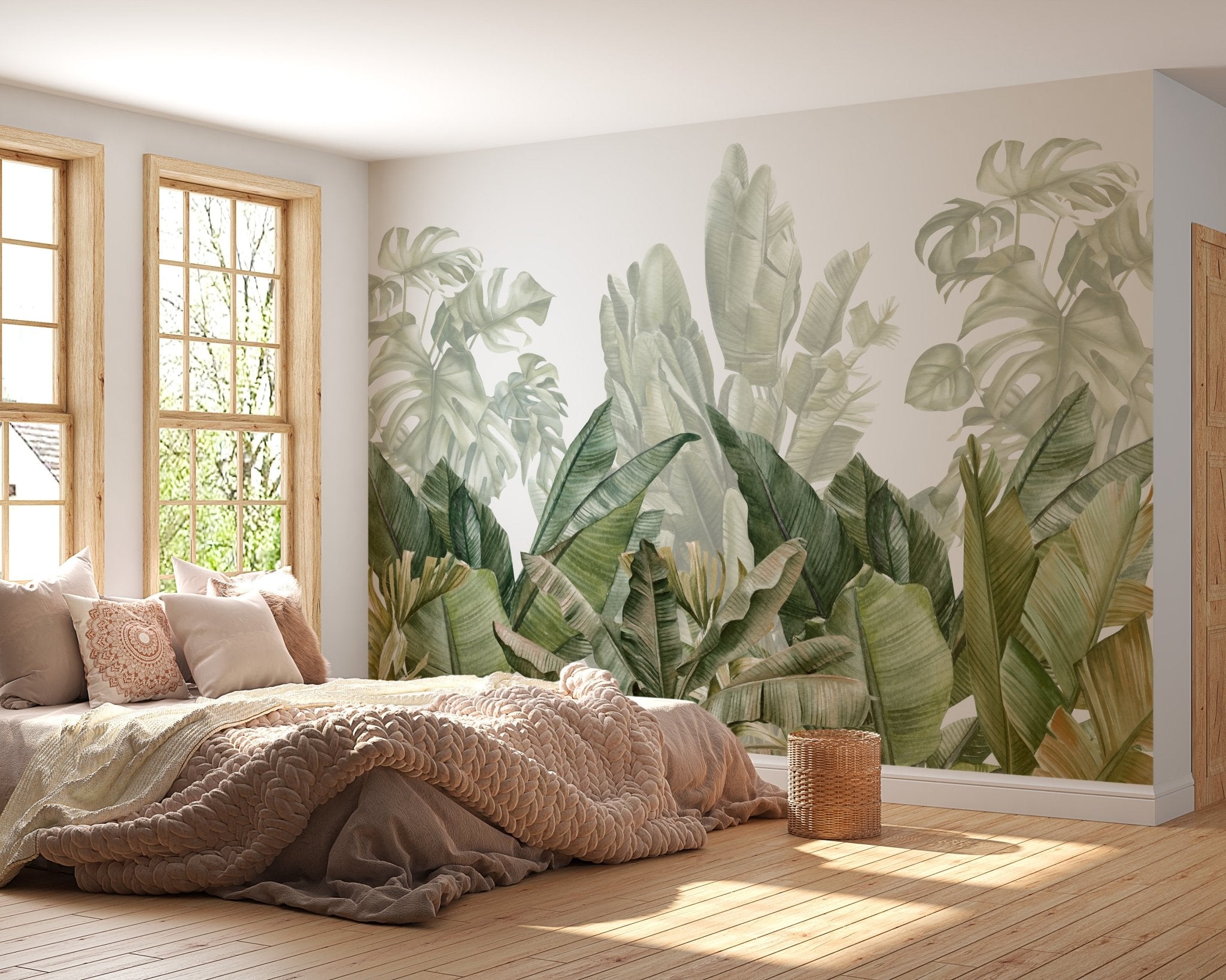 Papier peint panoramique bananier vert, mural concept, tendance