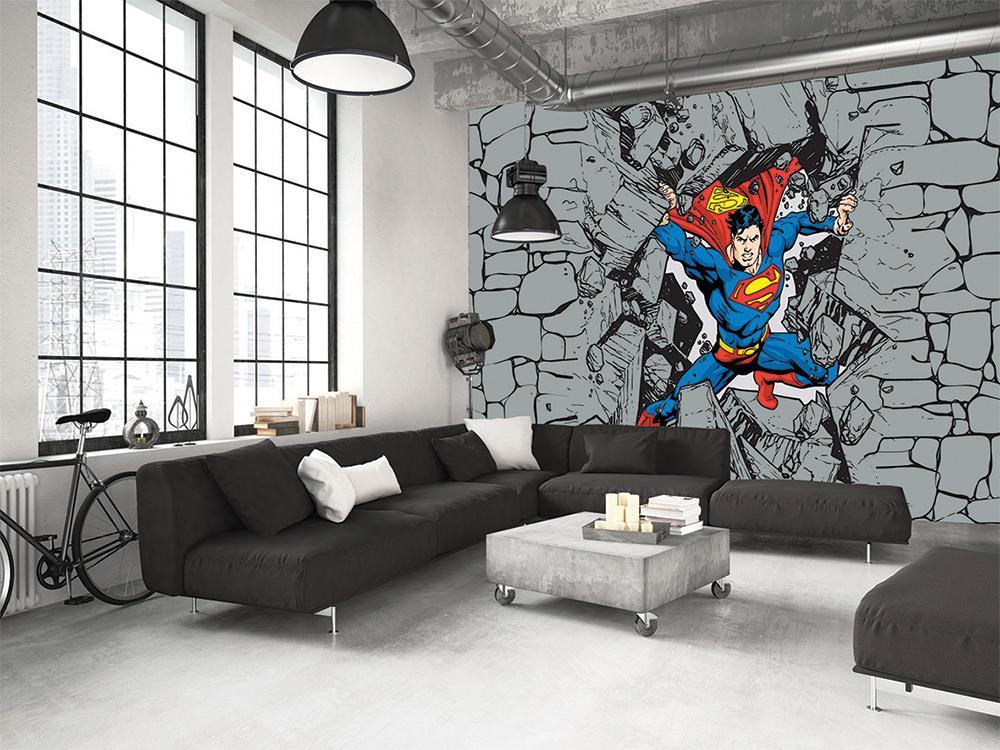 Panoramic wallpaper hero superman comic demolition force wall