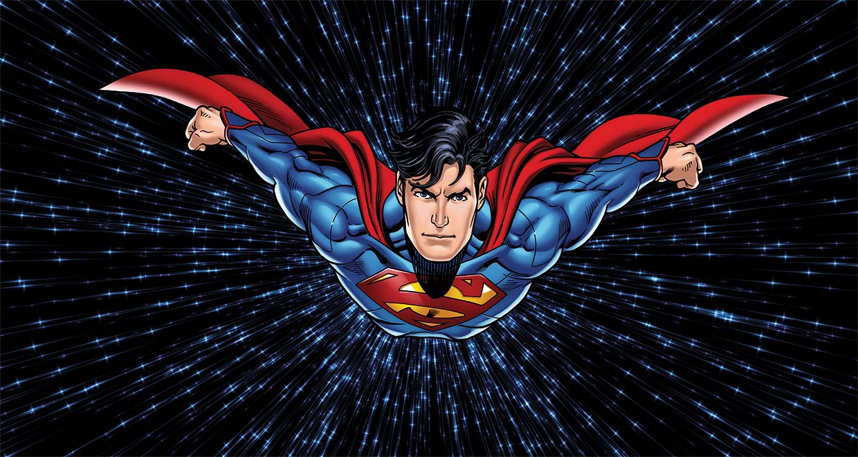 Papier peint panoramique héro superman BD vol de nuit - papier peint sur mesure francais - muralconcept