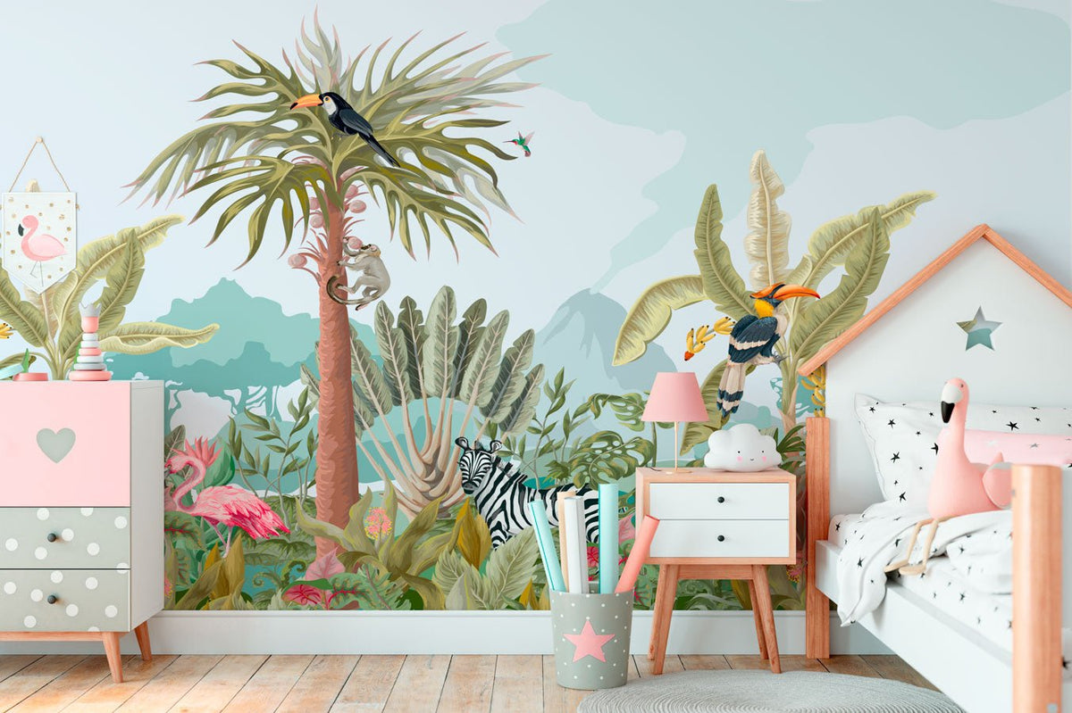 Children's panoramic jungle wallpaper