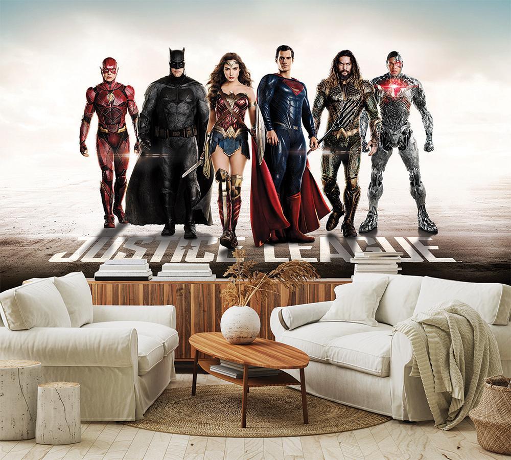 Papier peint panoramique justice league héro têtes d'affiches - papier peint sur mesure francais - muralconcept