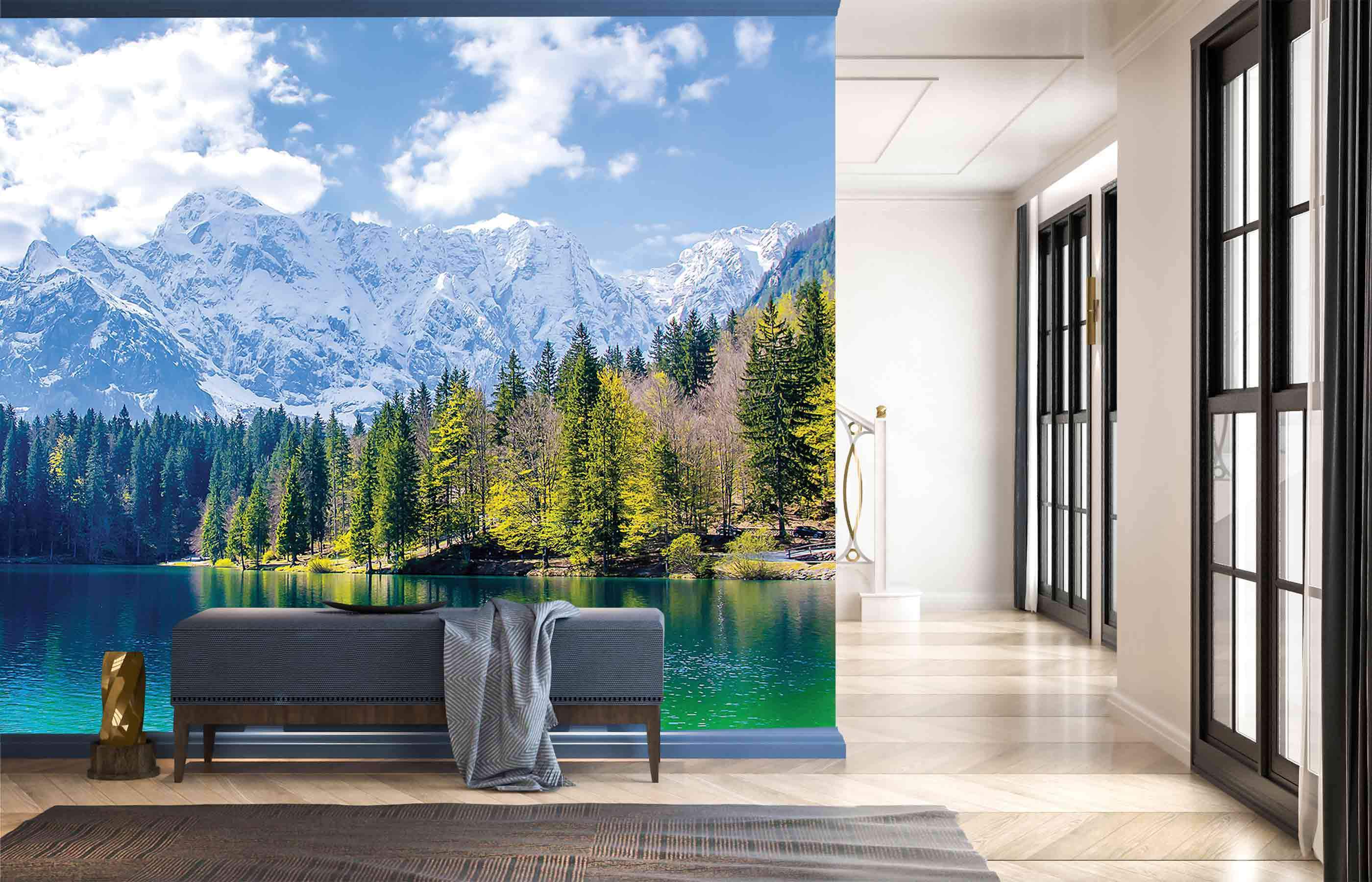 Papier peint panoramique Lac de montagne en Haute Savoie - papier peint sur mesure francais - muralconcept