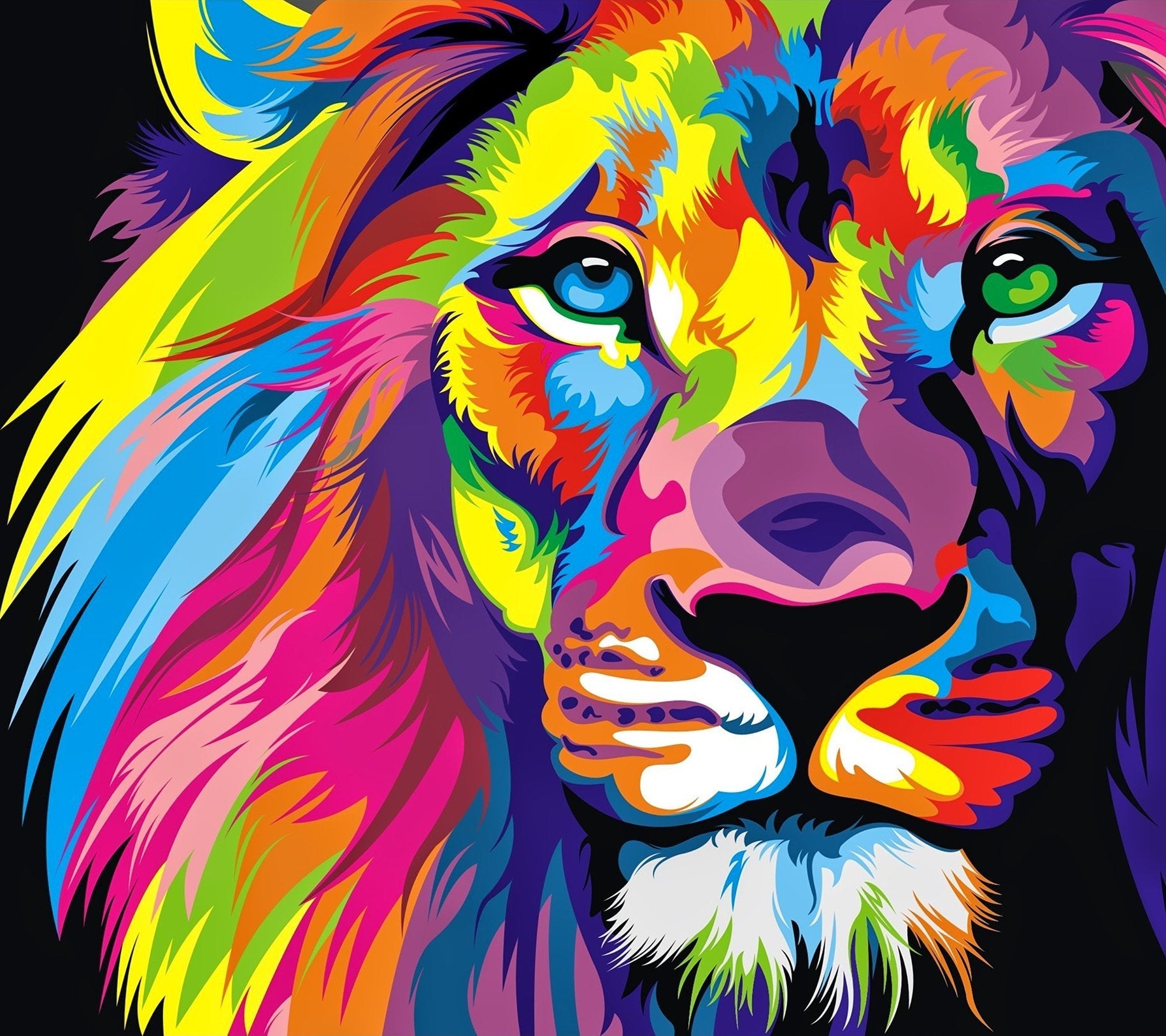 Papier peint panoramique lion color pop - papier peint sur mesure francais - muralconcept