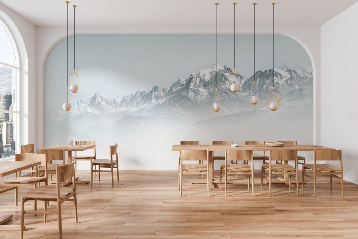 Papier peint Mont Blanc dans la brume bleu