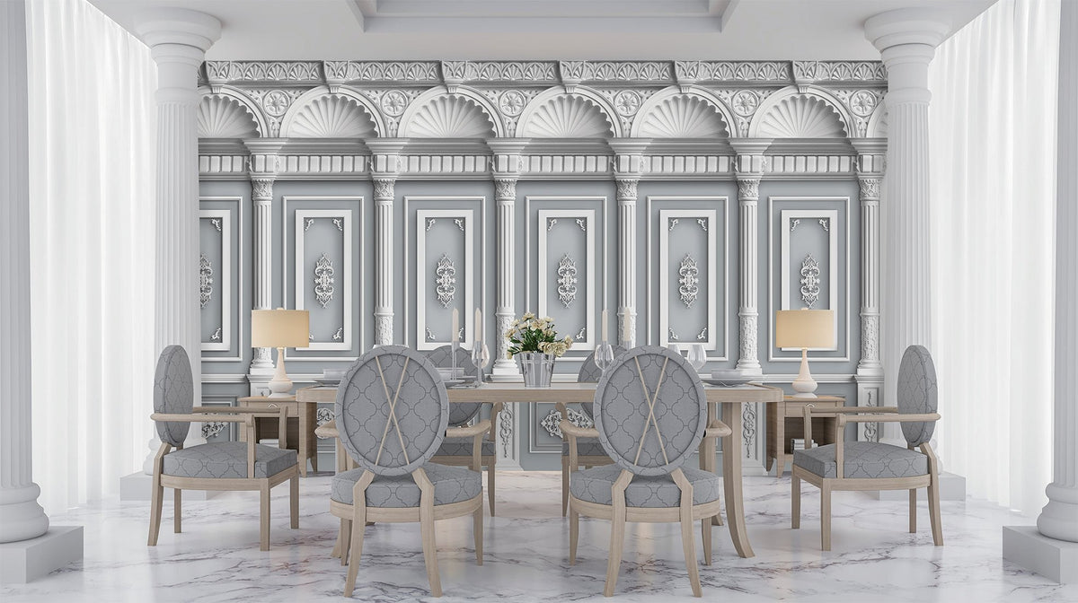 Panoramic wallpaper with Haussmannian architectural molding