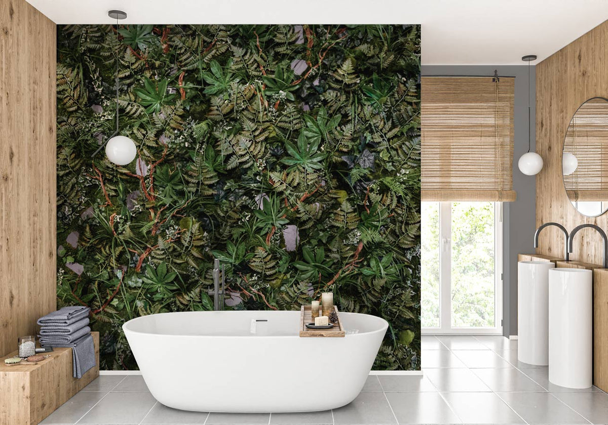 Panoramic wallpaper trompe l'oeil green wall