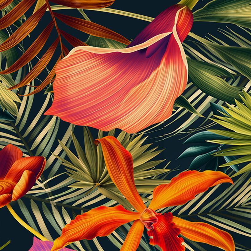 Papier peint panoramique Orange Tropical - papier peint sur mesure francais - muralconcept