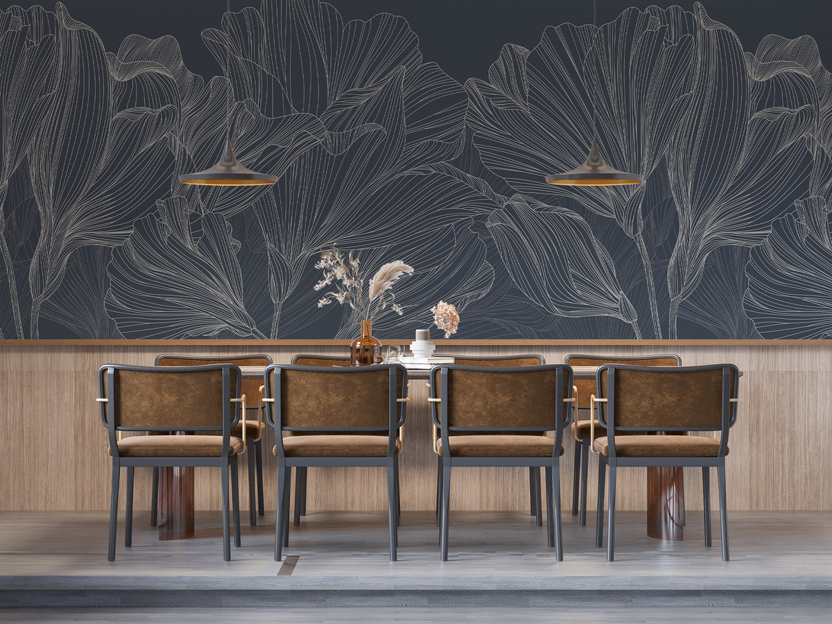 Restaurant wallpaper waltz of flowers blue