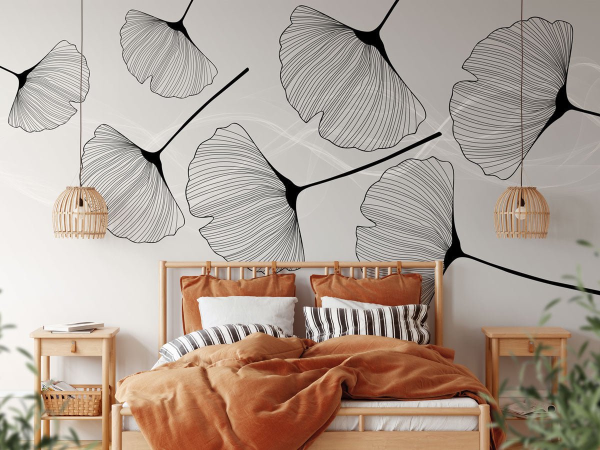 Trendy panoramic wallpaper black ginkgo