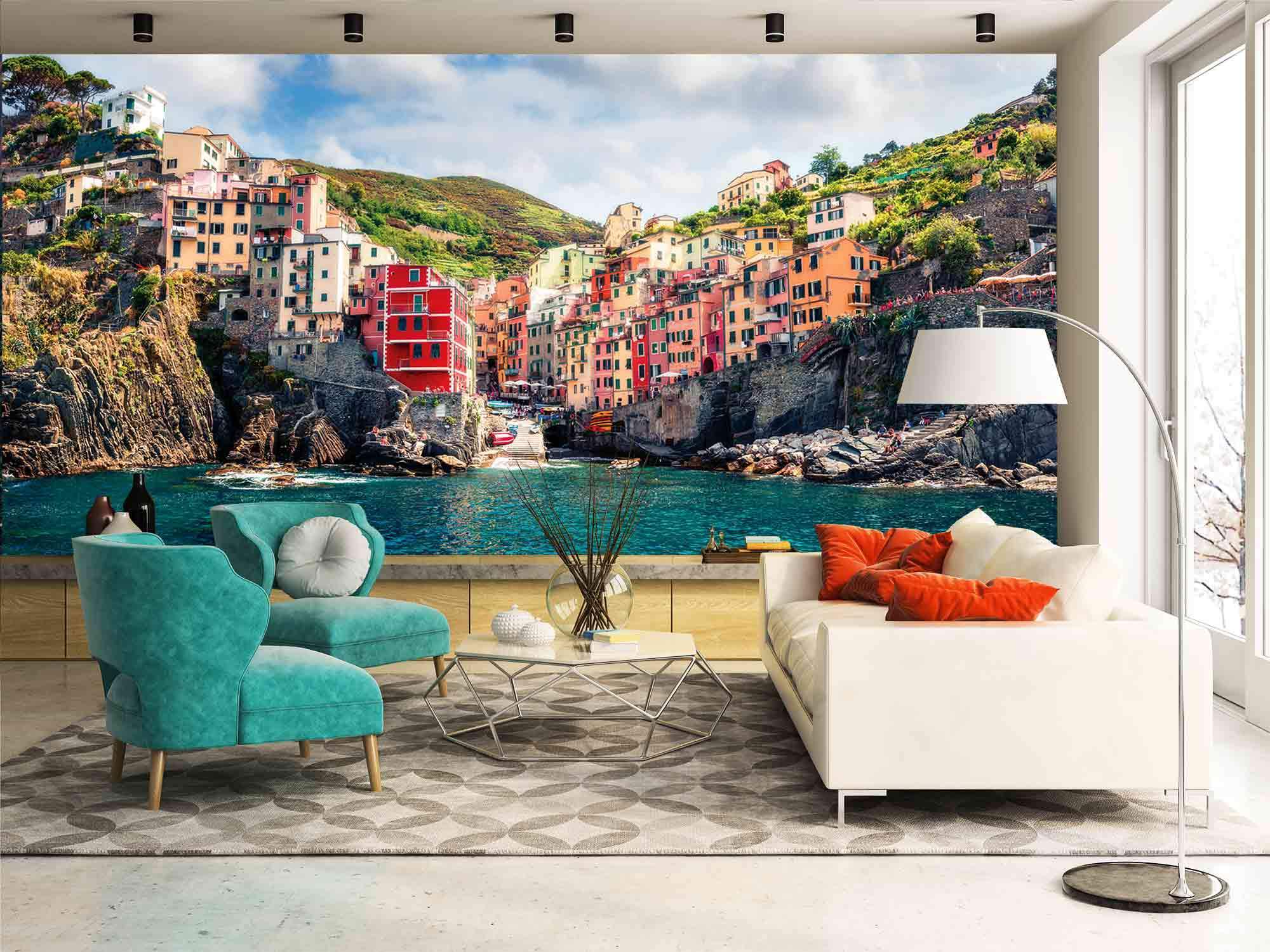 Papier peint panoramique trompe l'oeil Cinque Terre - papier peint sur mesure francais - muralconcept