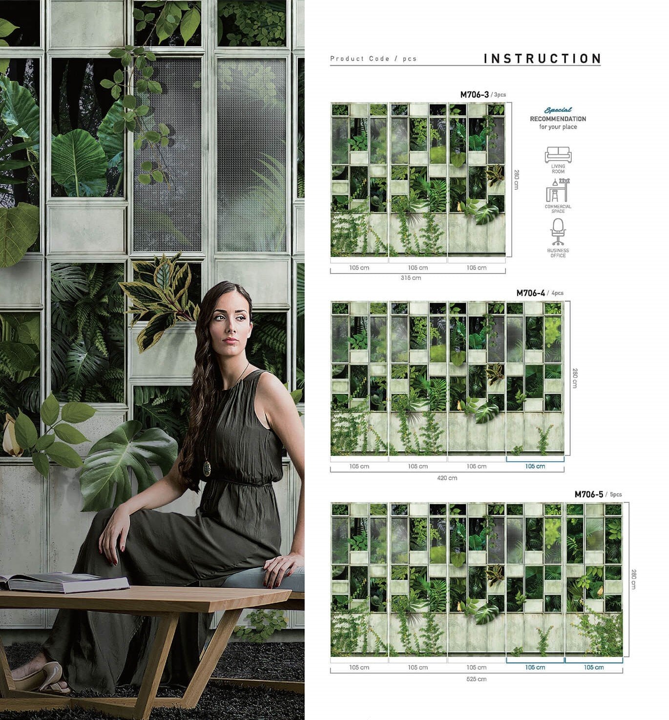 Papier peint panoramique verrière nature plante - papier peint sur mesure francais - muralconcept