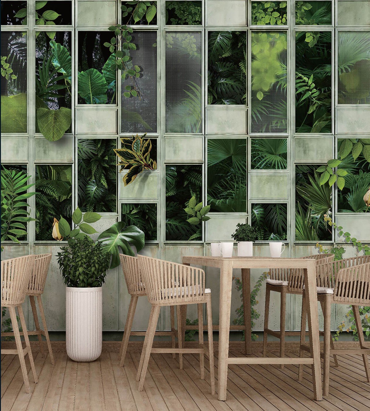 Papier peint panoramique verrière nature plante - papier peint sur mesure francais - muralconcept