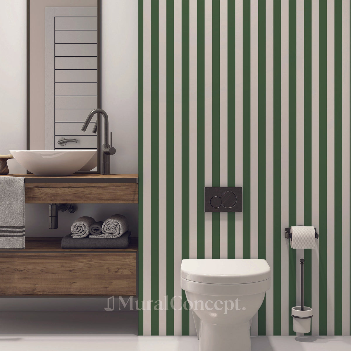 Jungle green retro striped toilet wallpaper