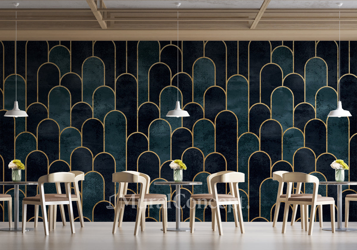 Dark blue chic restaurant wallpaper