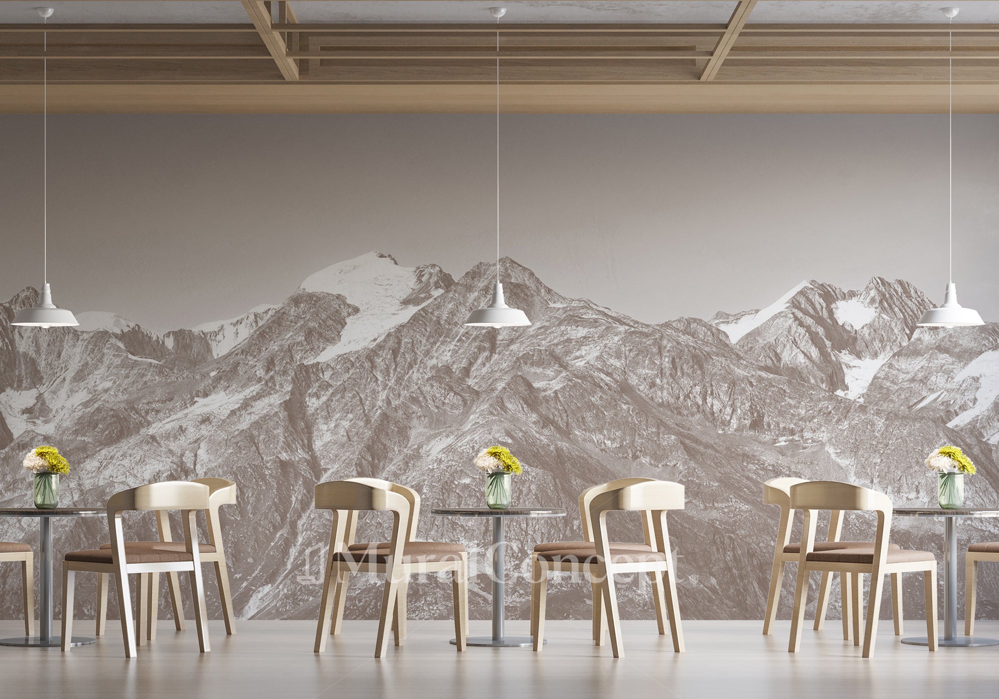 Papier peint restaurant montagne Haute-Savoie - panoramique français