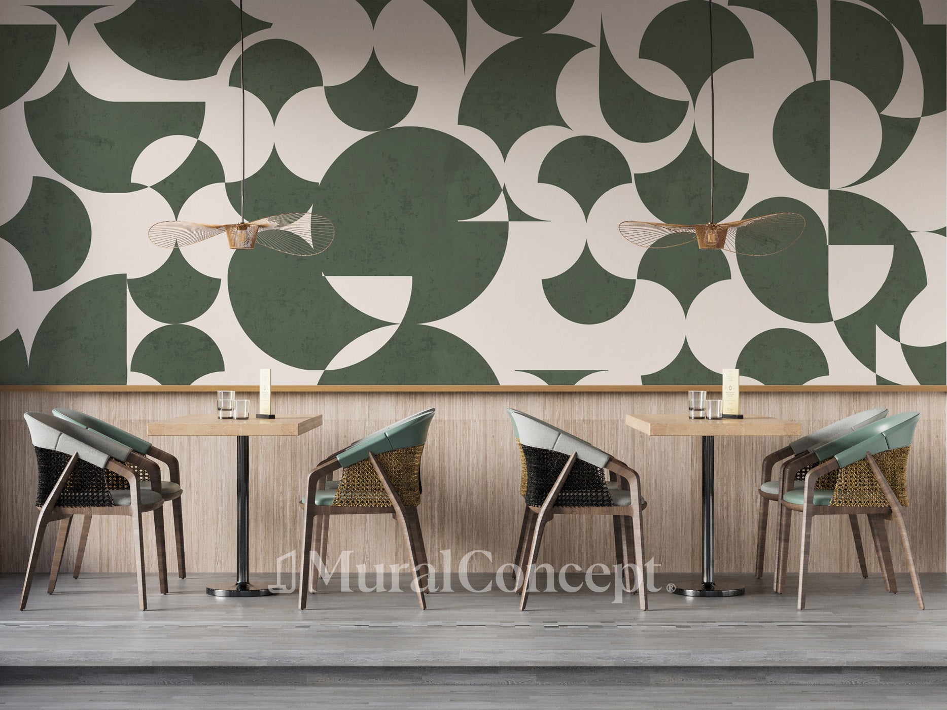 Papier peint restaurant rétro forme graphique - panoramique français