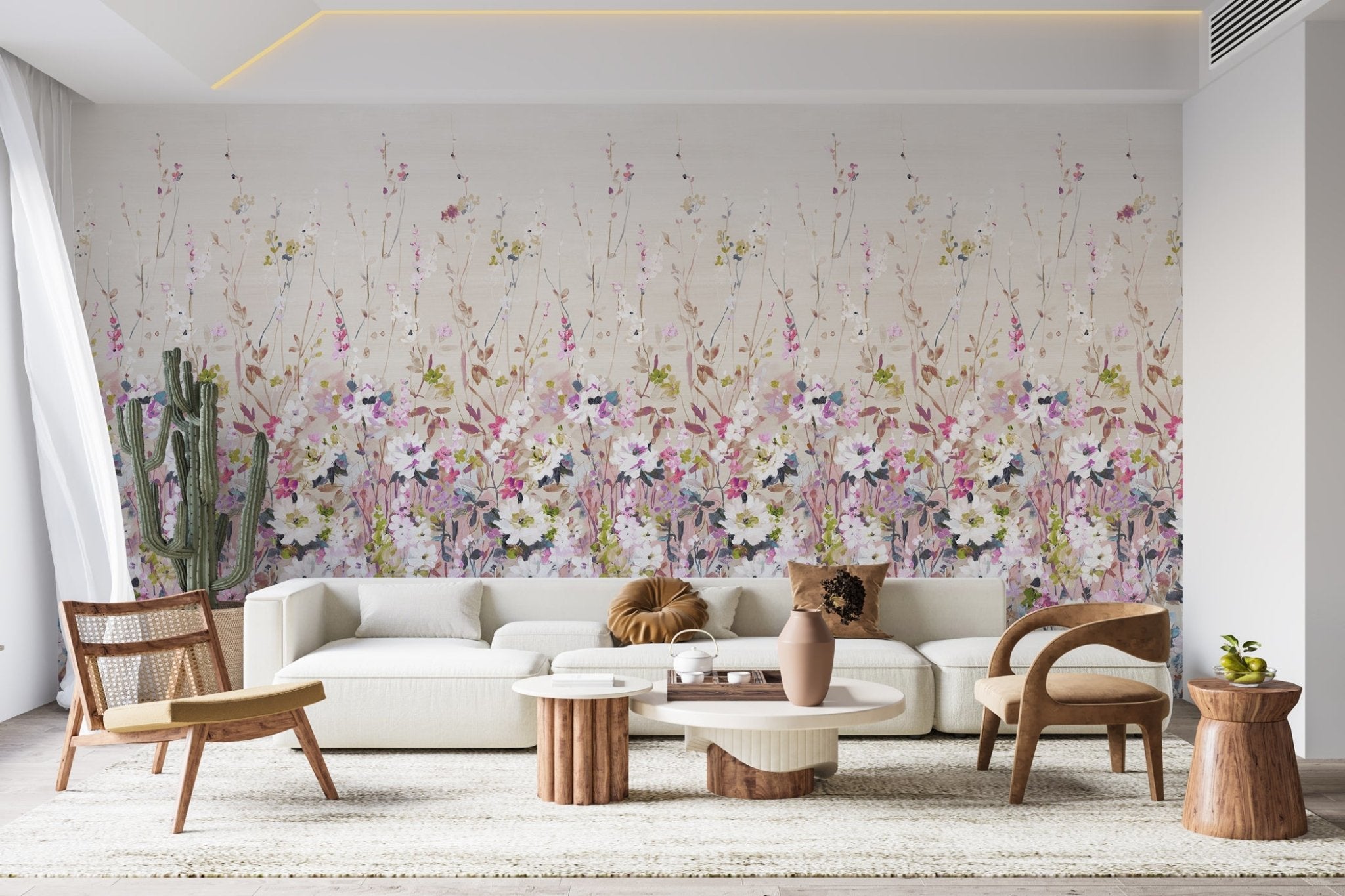 papier peint salon décoration fleuri romantique muralconcept