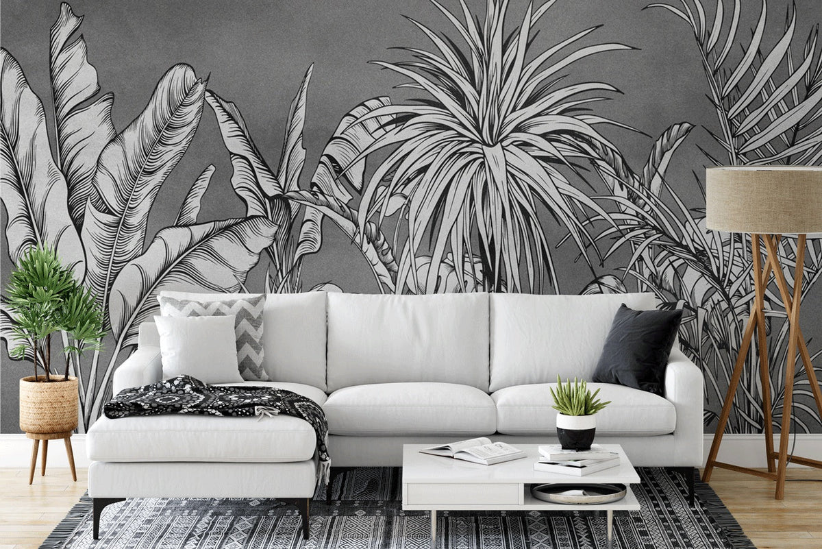 Black and white jungle trendy wallpaper