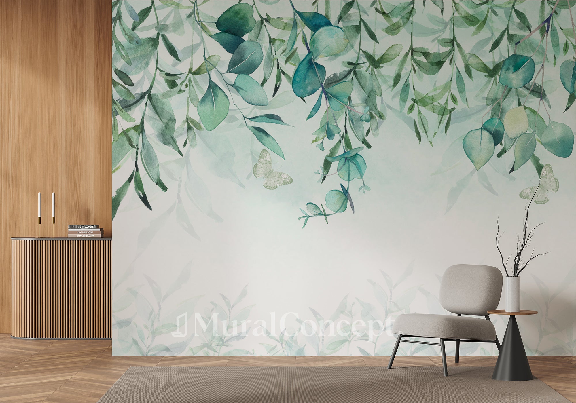 Papier peint tête de lit végétale eucalyptus - panoramique français