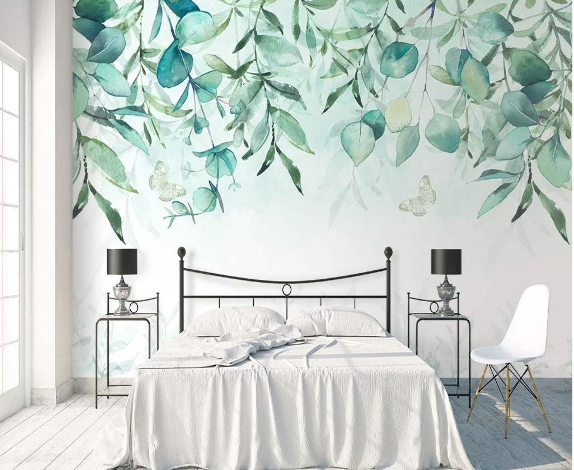 Papier peint tête de lit végétale eucalyptus - papier peint sur mesure francais - muralconcept