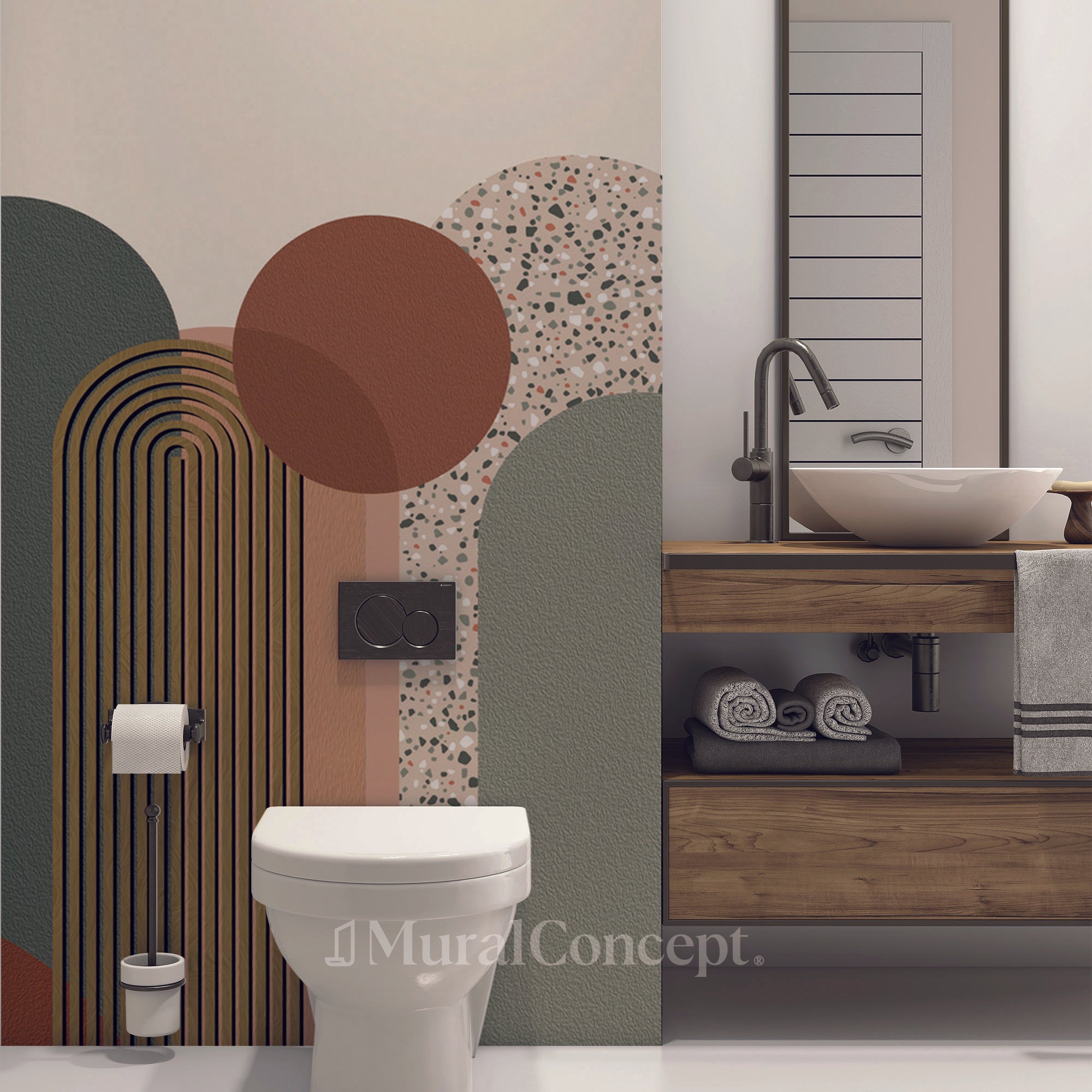 Papier peint toilette Art déco graphique tendance - panoramique sur mesure francais - muralconcept