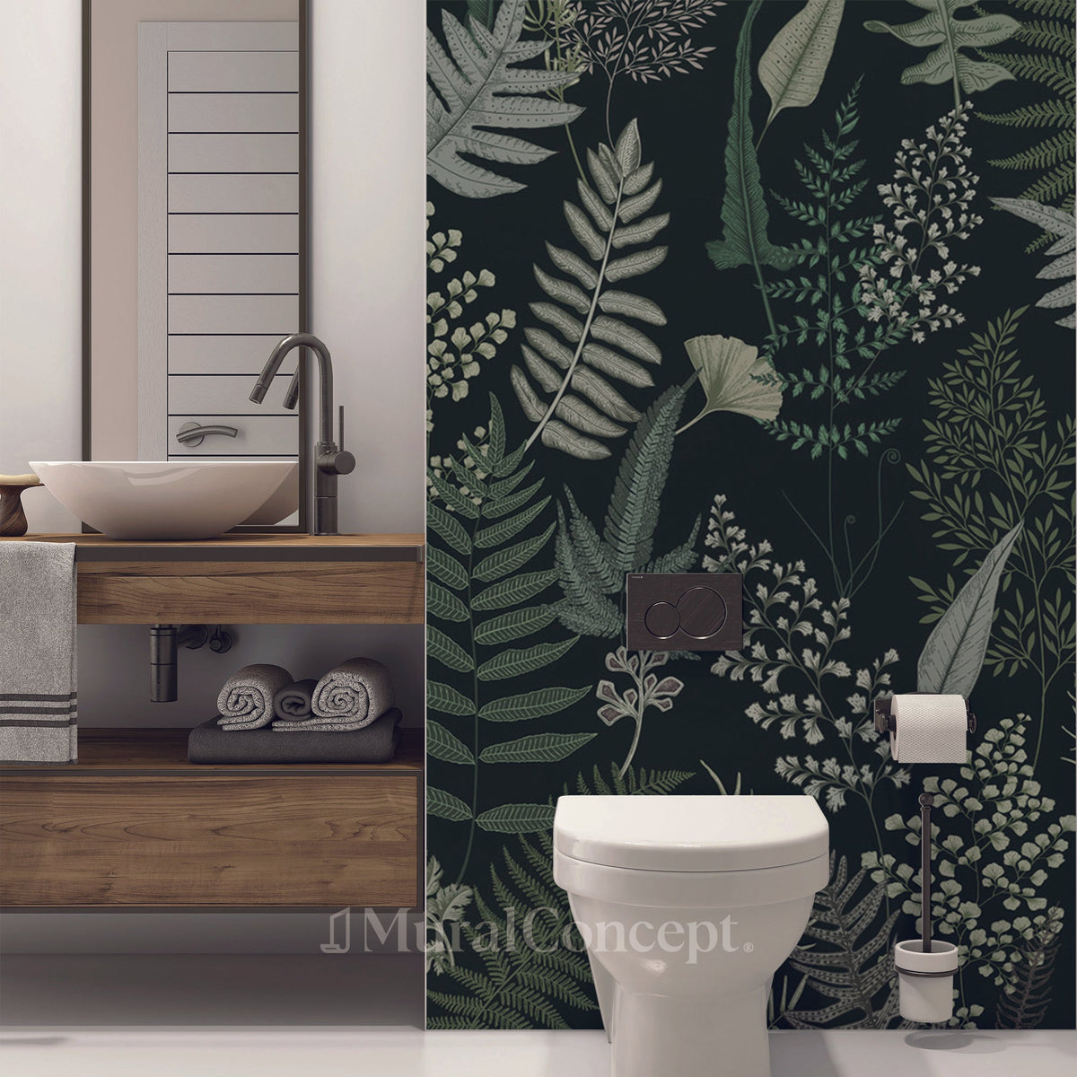 Dense green leaf toilet wallpaper