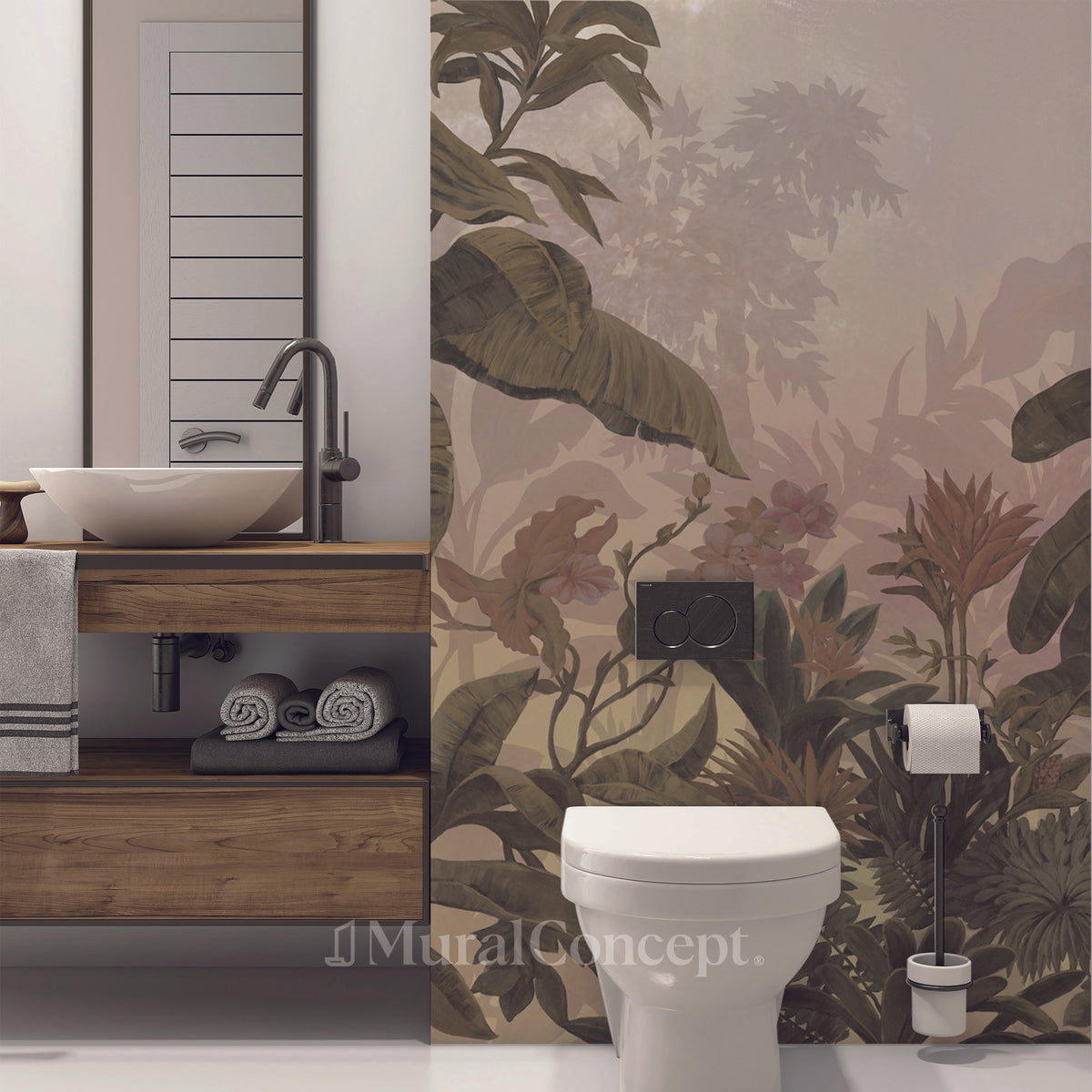 Jungle Toilet Wallpaper Sepia Retro