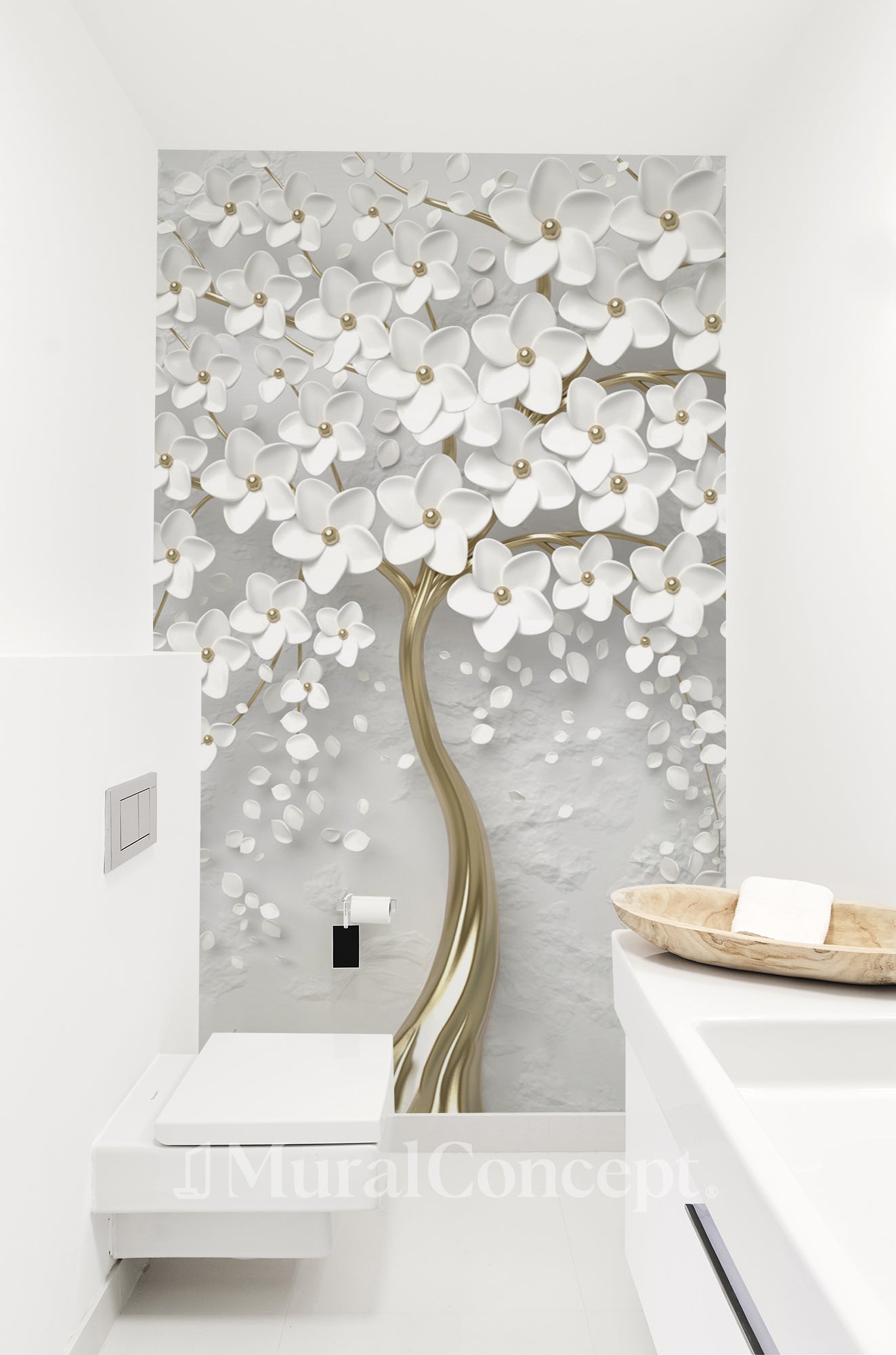 Papier peint toilette tree 3D - décor mural sur mesure français