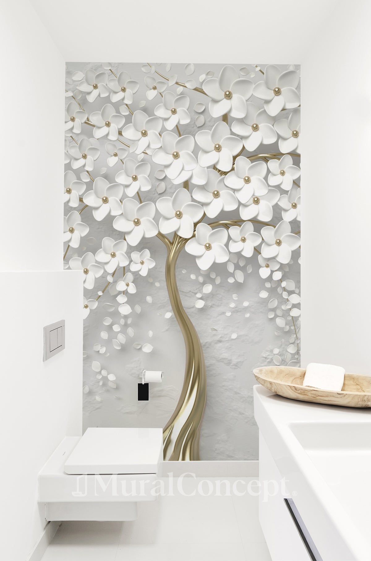 3D tree toilet wallpaper