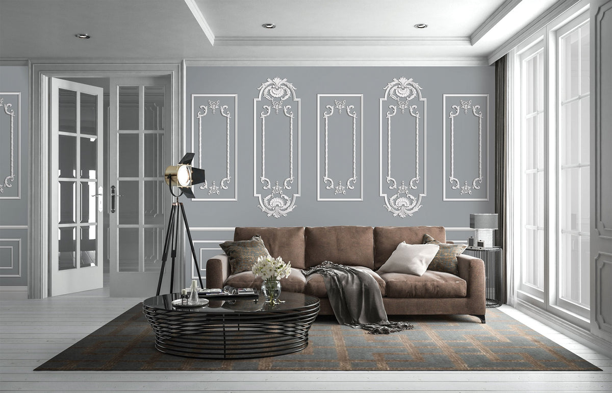 Chic Paris white molding trompe l'oeil wallpaper