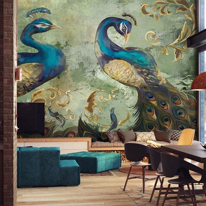 Papier peint Vintage Paon - papier peint sur mesure francais - muralconcept