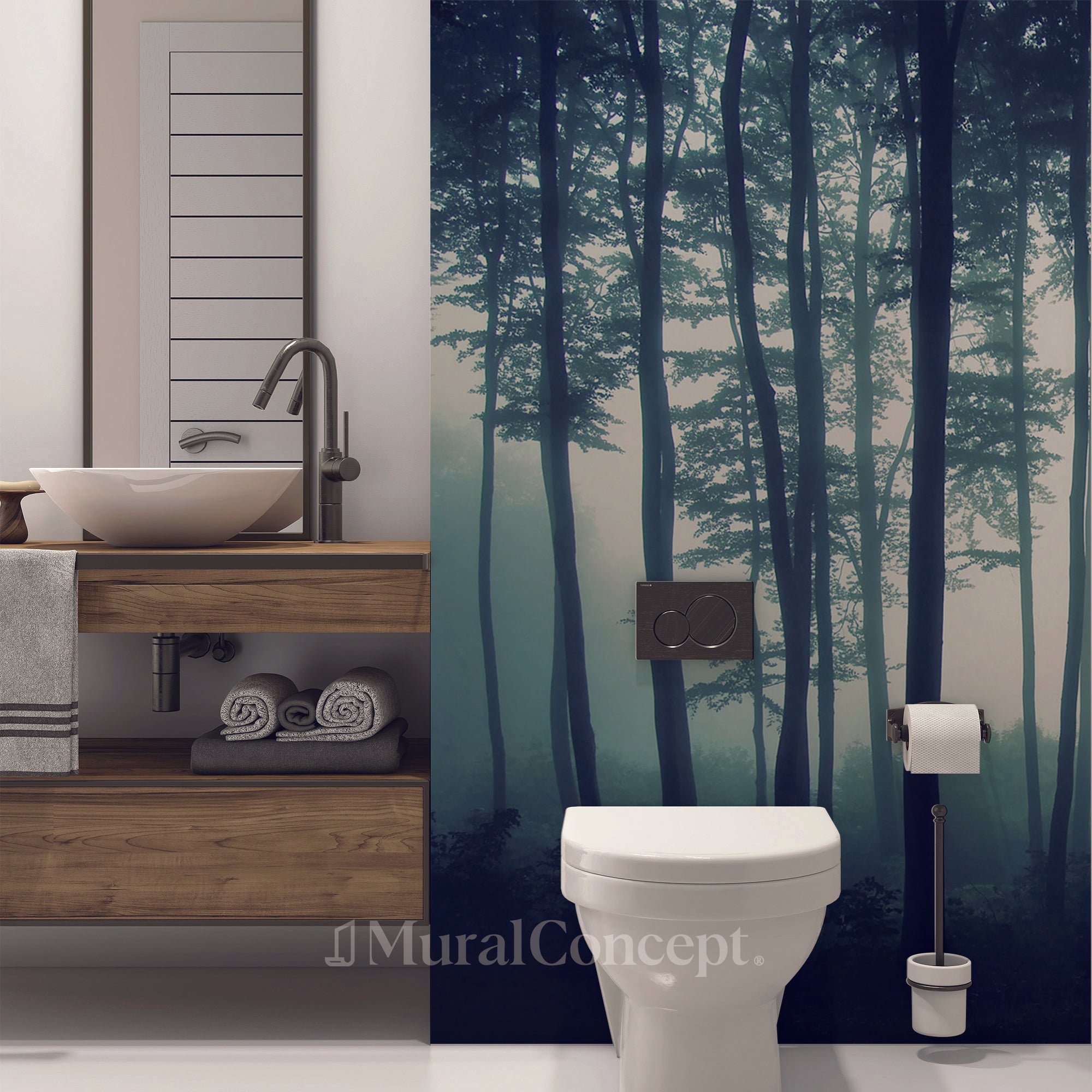 Papier peint wc Brume d'automne - panoramique sur mesure francais - muralconcept